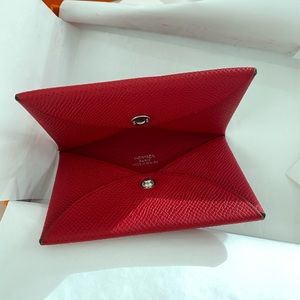 Hermes card holder, rouge casaque